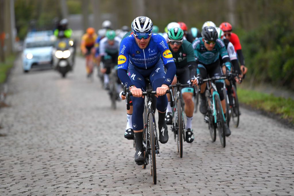 SCHOTEN BELGIUM APRIL 07 Florian Senechal of France and Team Deceuninck QuickStep during the 109th Scheldeprijs 2021 Mens Elite a 1942km race from Terneuzen to Schoten Cobblestones SP21 FlandersClassic on April 07 2021 in Schoten Belgium Photo by Luc ClaessenGetty Images
