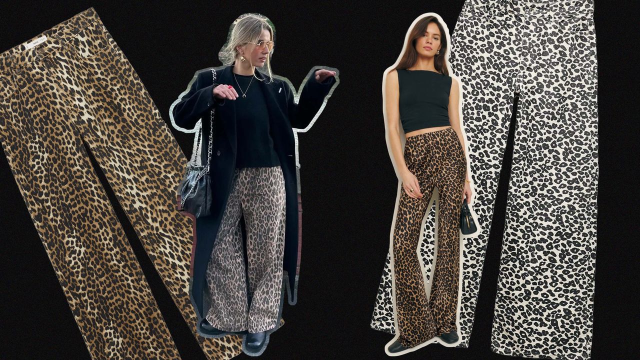 collage of leopard print jeans