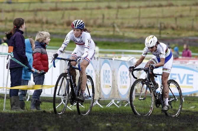 British champion Helen Wyman (Kona) leads world champion Marianne Vos (Rabobank Women Team)