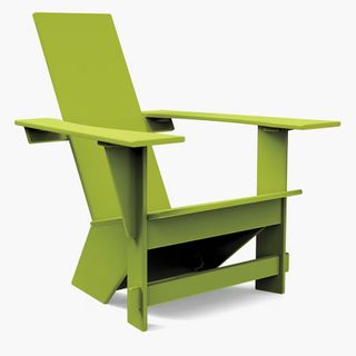 A bright green Adirondack chair