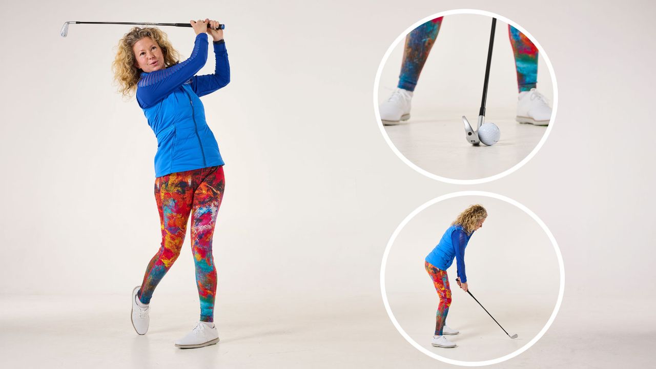 How to hit an iron shot in golf demonstrated by PGA professional Katie Dawkins 