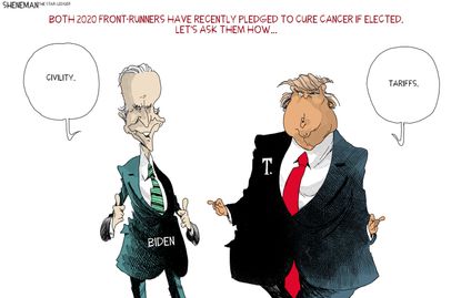 Political Cartoon U.S. Biden Trump 2020 Election Tariffs Civility