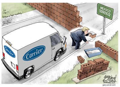 Political cartoon U.S. Donald Trump border wall