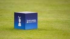 A tee marker at the ISPS Handa Senior Open