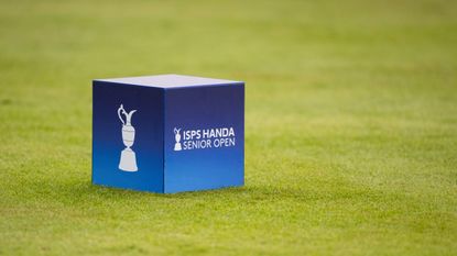 A tee marker at the ISPS Handa Senior Open