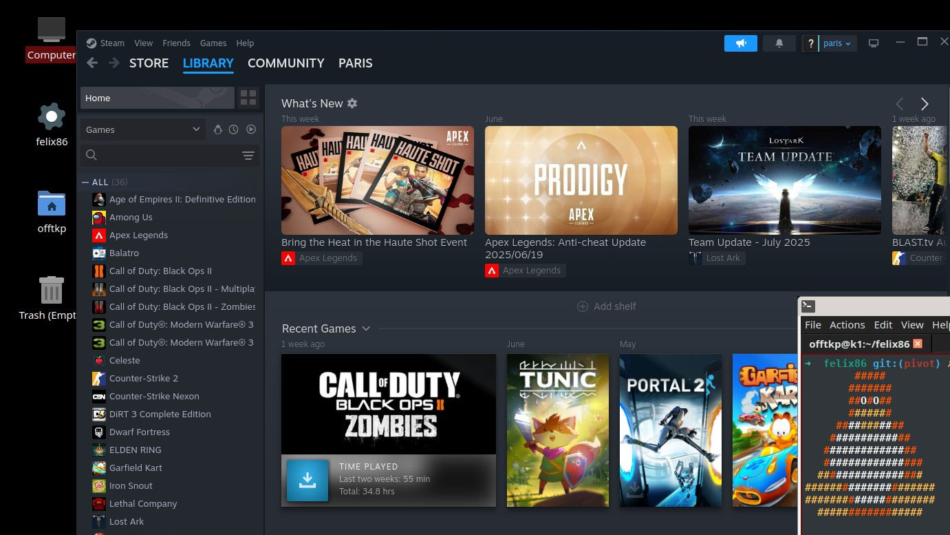 Felix86 emulator on RISC-V platforms can now run Steam x86 and games.