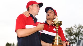 Jordan Spieth and Xander Schauffele after winning the 2021 Ryder Cup