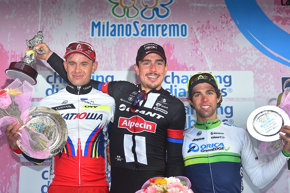 The Podium: Kristoff (from left), Degenkolb and Matthews.