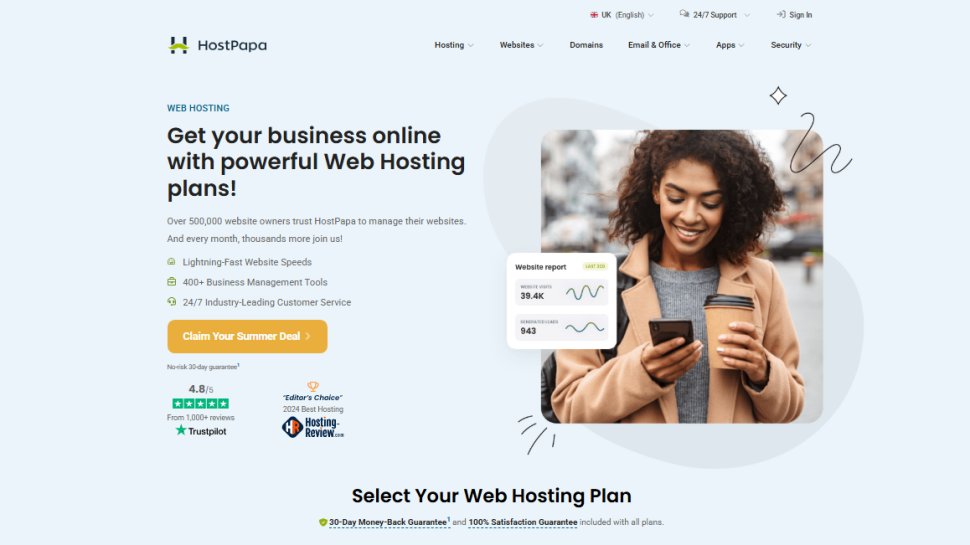 Website screenshot of HostPapa (August, 2025)