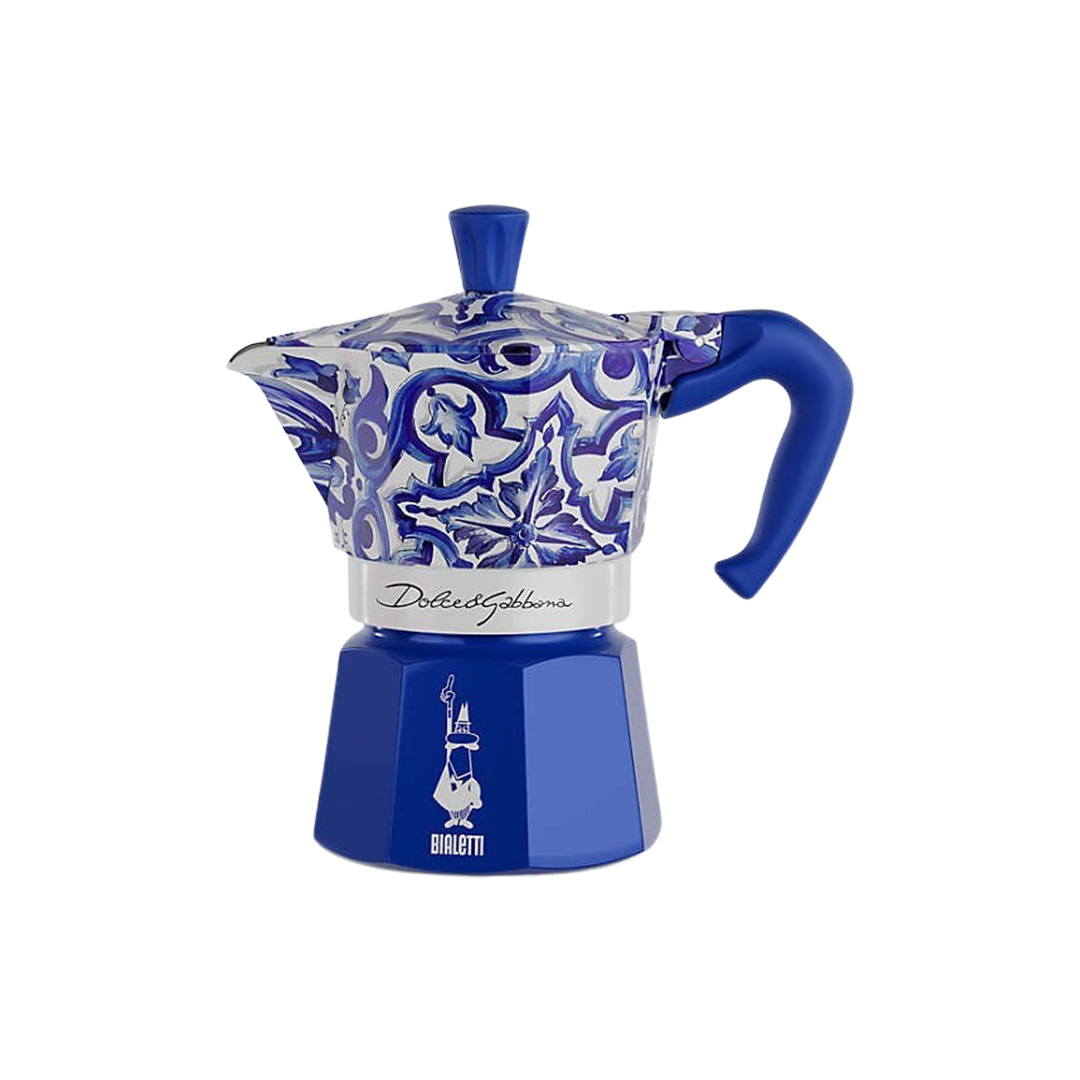 Royal blue and white mediterranean patterned espresso maker