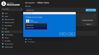 changing user account permissions in windows 11 settings