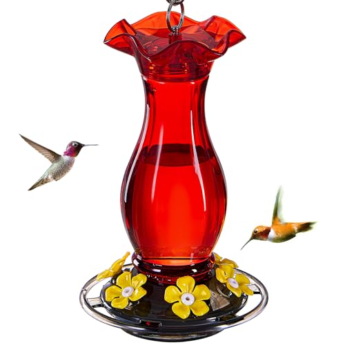Jealoeur Hummingbird Feeder for Outdoors Hanging, 18 Oz Humming Birds Feeders With 6 Bee Guard Feeding Ports &amp;amp; Built-In Ant Moat, Easy to Clean, Durable Outdoor Garden Decor (red 1 Pack-C)