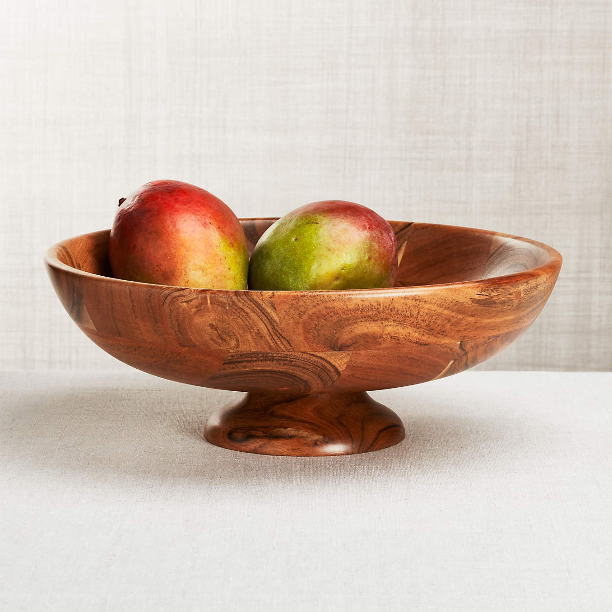 Acacia wood fruit bowl with pedestal base