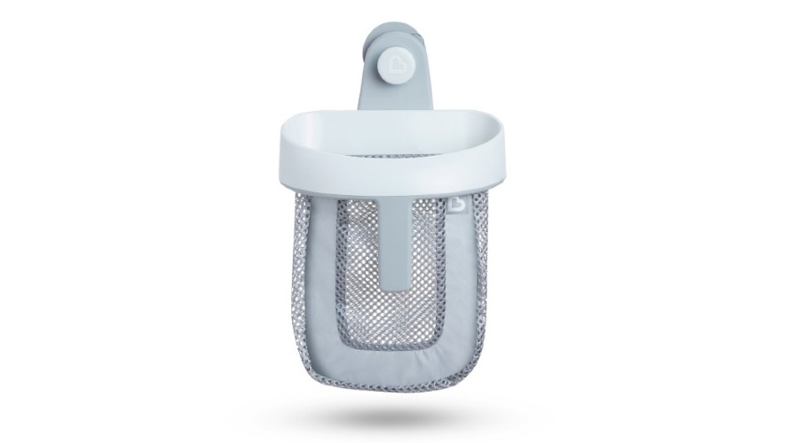 Scoop-style hanging bath toy storage