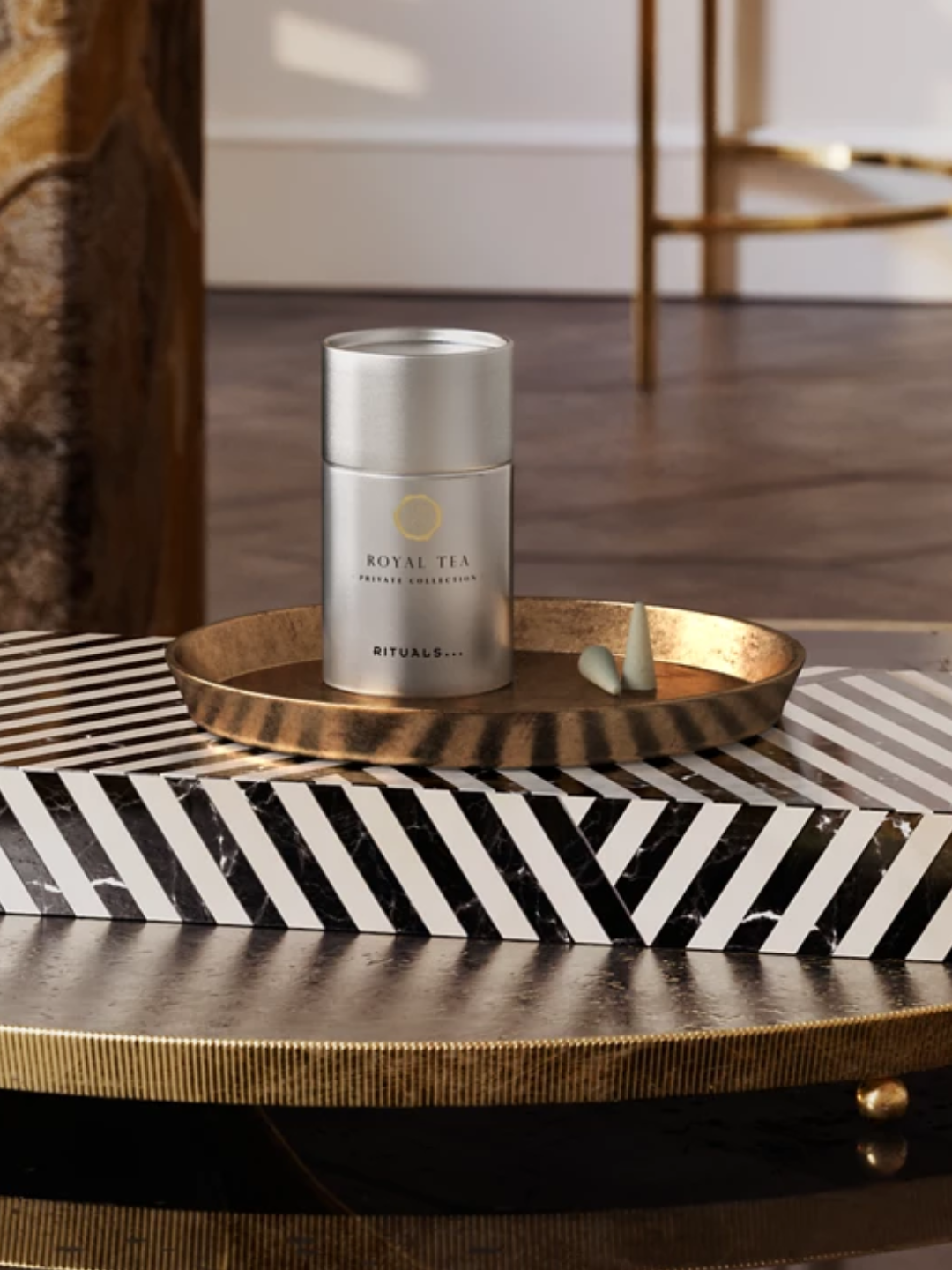 A silver tin of royal tea incense cones from Rituals