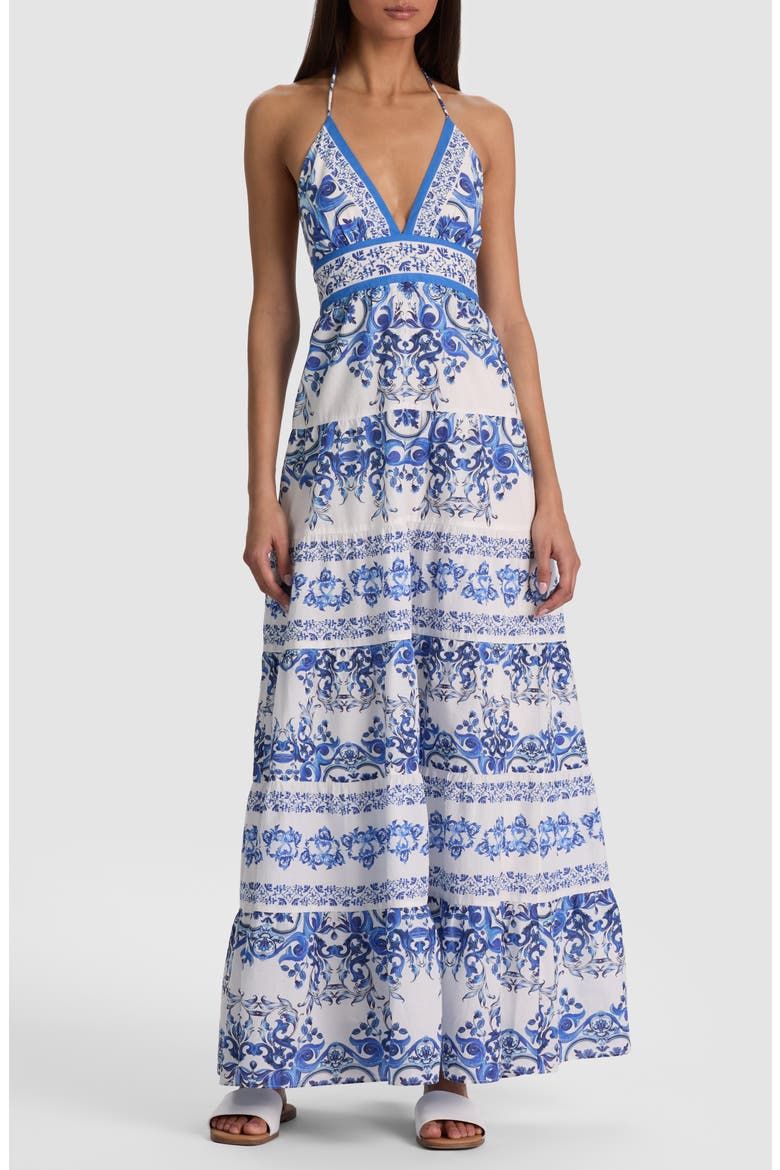 Karolina Print Cotton Halter Maxi Dress