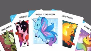 best board games for two players: an assortment of cards from unstable unicorns with characters such as the unicorn phoenix
