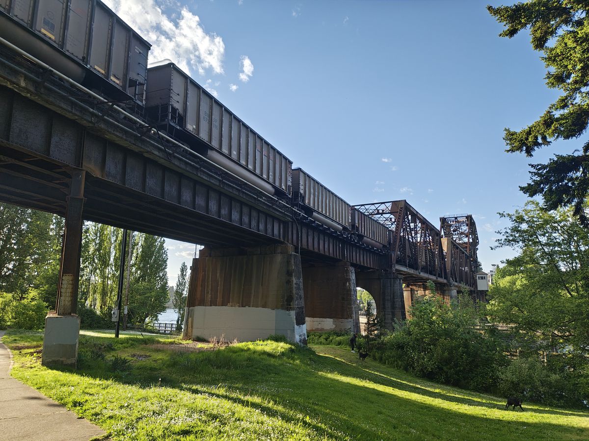 A train on a bridge