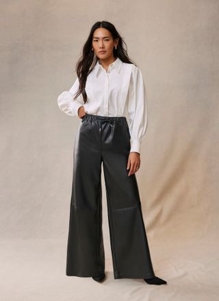 Black Faux Leather Wide Leg Trousers