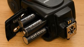 Panasonic Eneloop Pro batteries in a flashgun