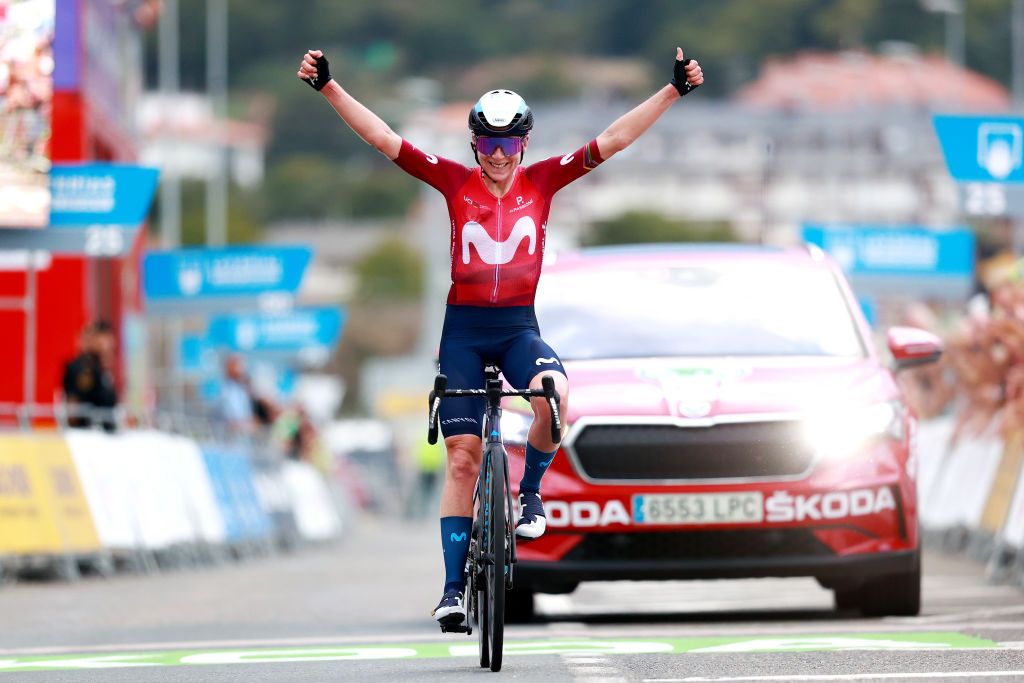 COLINDRES SPAIN SEPTEMBER 08 Annemiek Van Vleuten of Netherlands and Movistar Team Women pinduring the 8th Ceratizit Challenge By La Vuelta 2022 Stage 2 a 1059km stage from Colindres to Colindres CERATIZITChallenge22 UCIWWT on on September 08 2022 in Colindres Spain Photo by Gonzalo Arroyo MorenoGetty Images