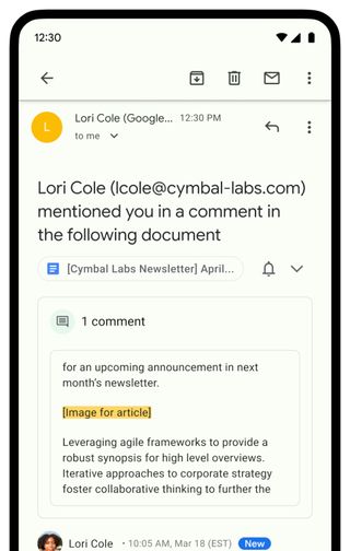 Google Workspace comment email
