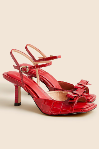 Leni Made-in-Spain Bow Heels in Croc-Embossed Leather