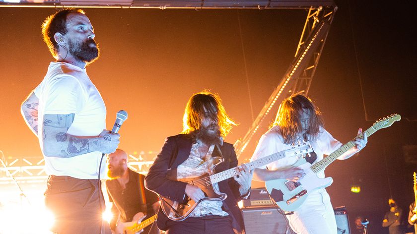 oe Talbot, Mark Bowen and Lee Kiernan of IDLES perform live on stage at O2 Academy Brixton on January 16, 2022 in London, England