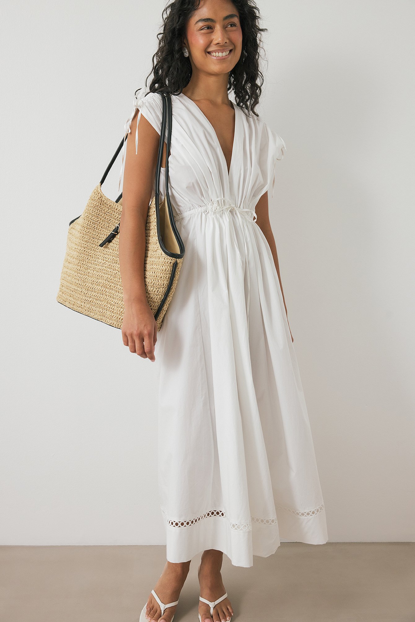 Cotton Lace Insert Midi Dress
