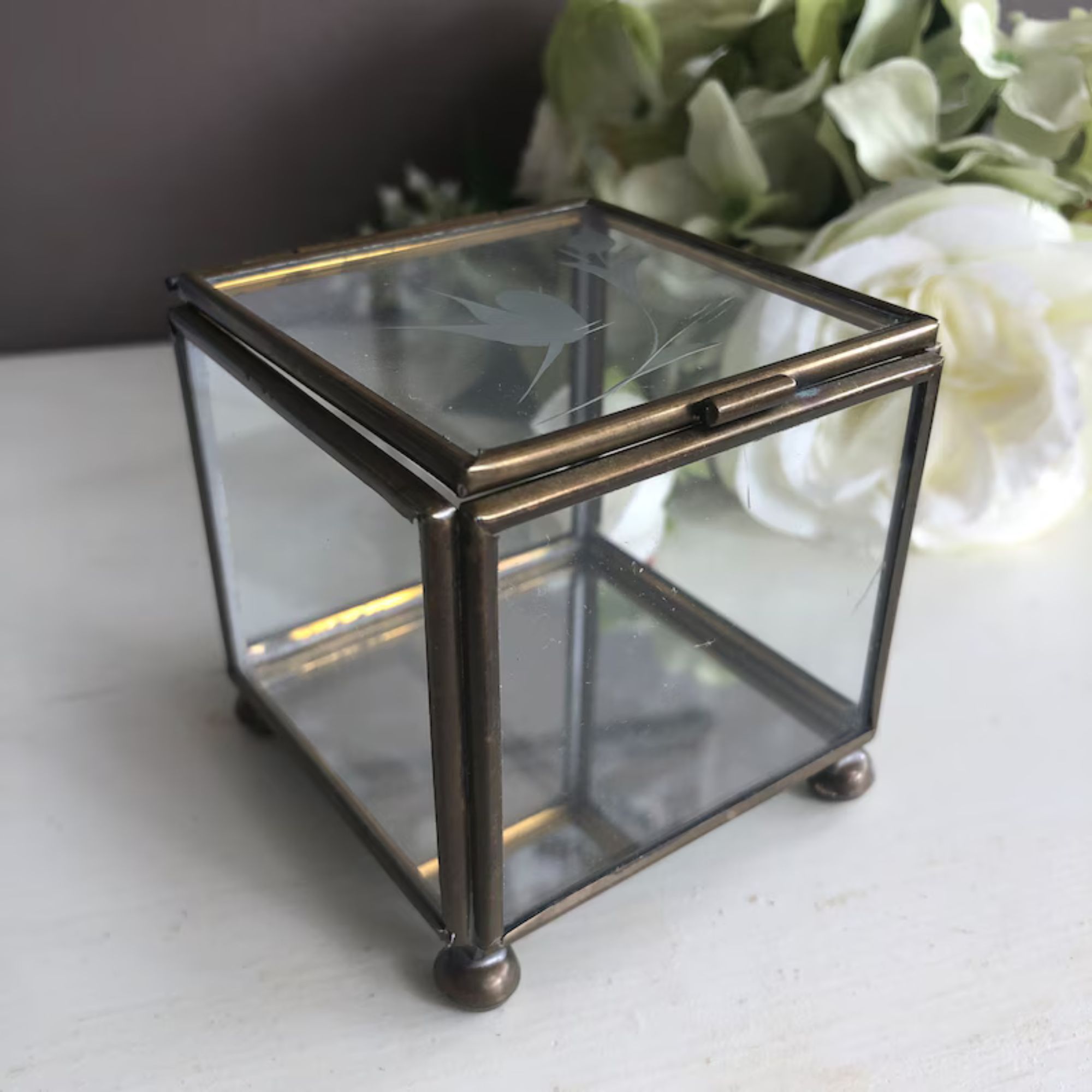 Vintage Brass and Glass Trinket Box