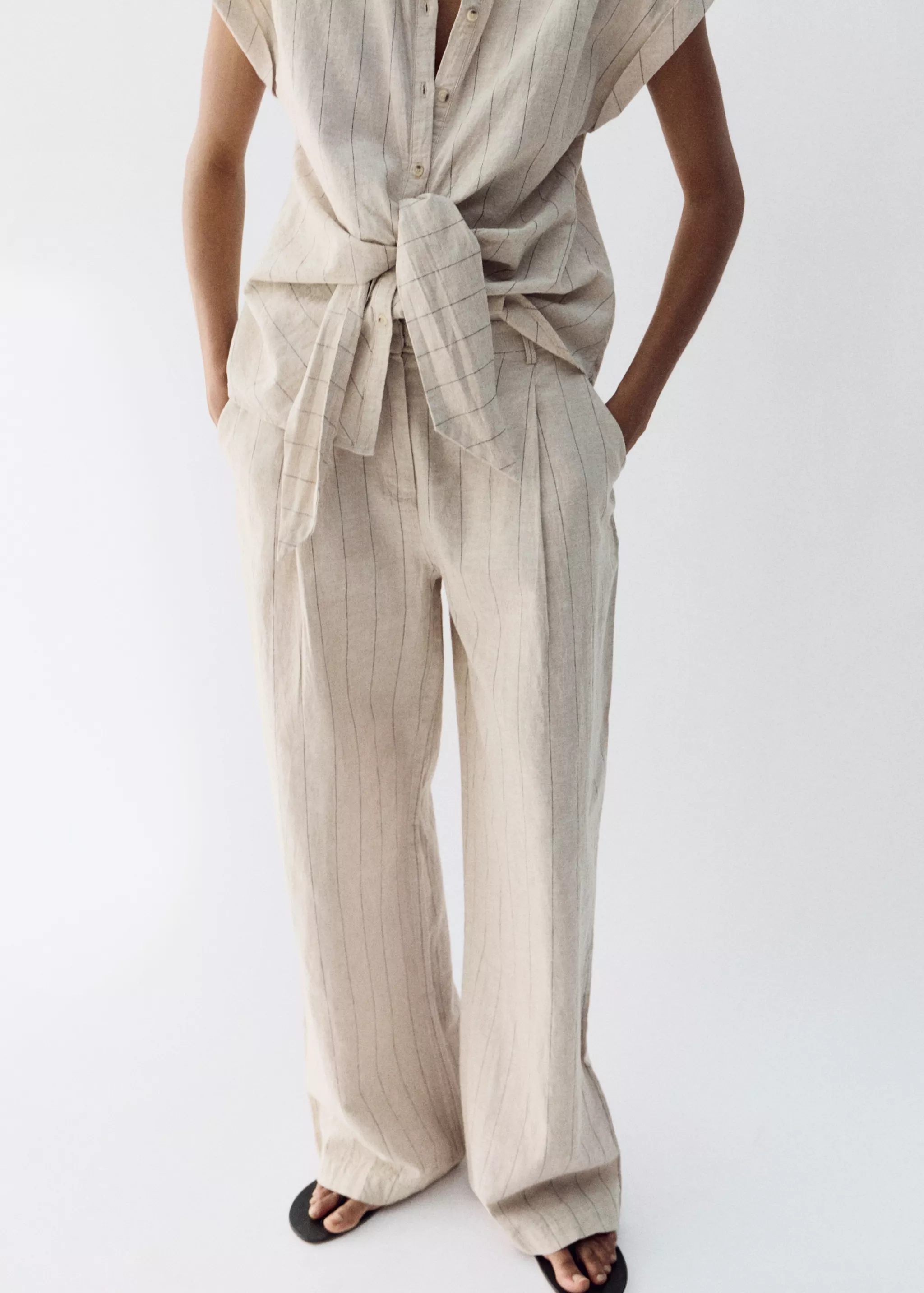 Pinstripe Linen Trousers - Women | Mango United Kingdom