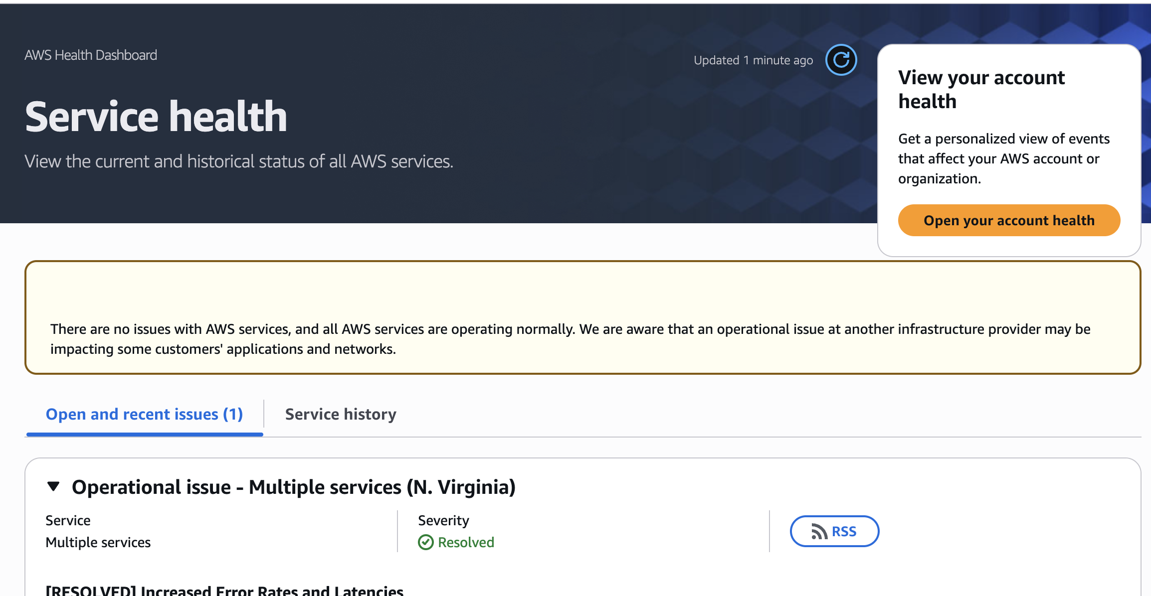 AWS status page