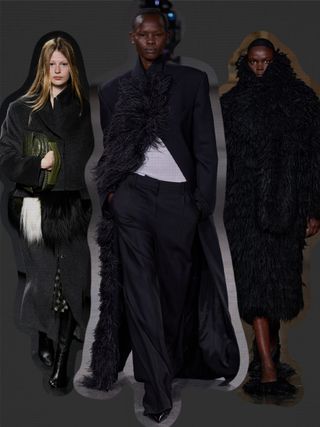 london fashion week trends, a collage of models wearing fur coats and fur accessories