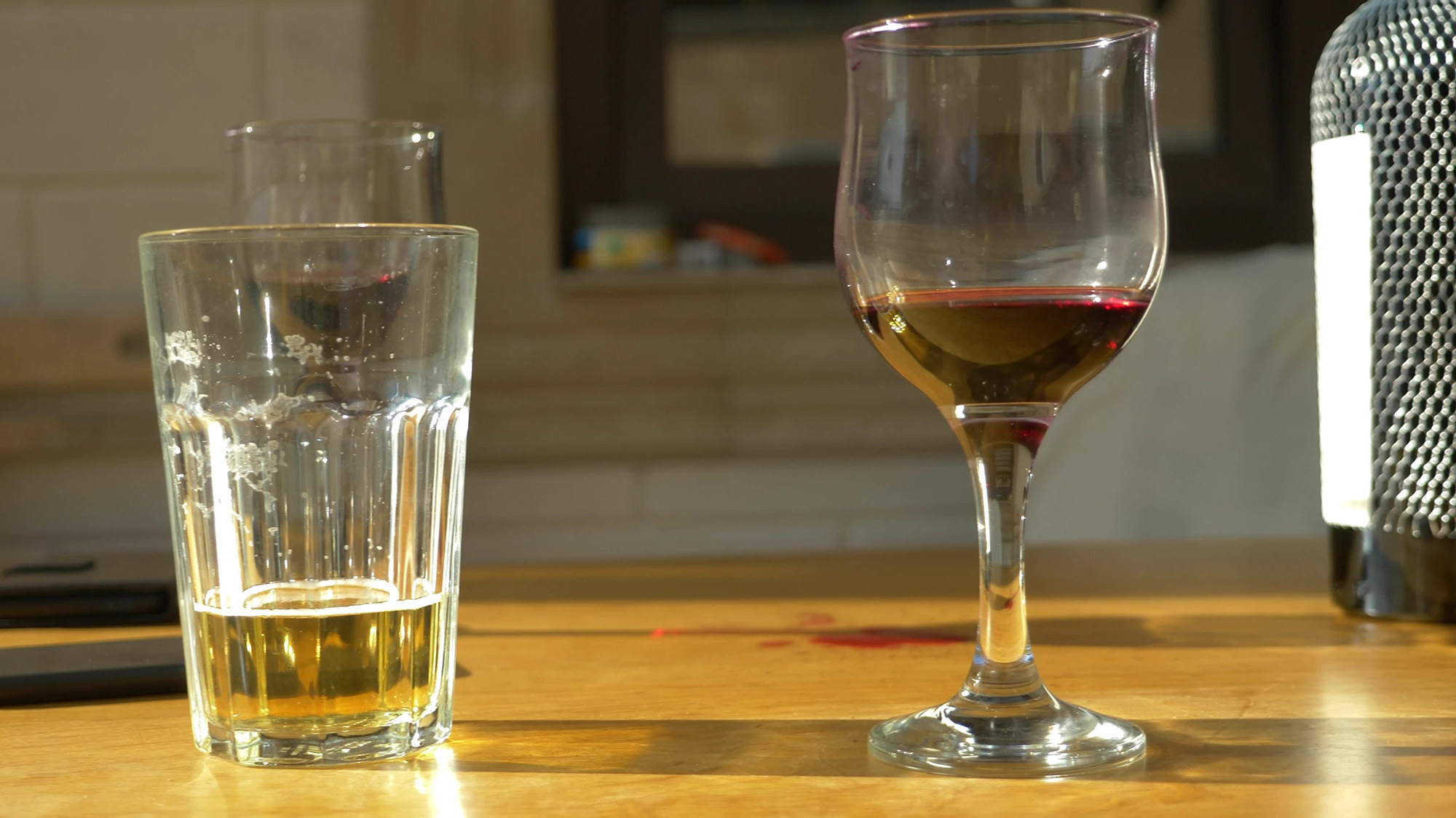 Unfinished drinks on countertop