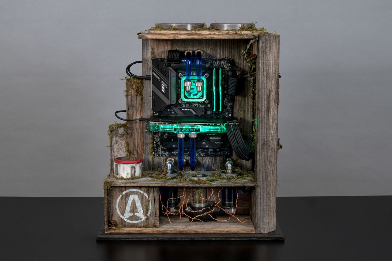The Terra Nil custom gaming PC side on.