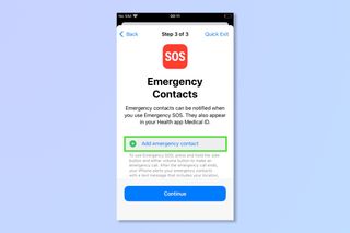 The emergency contacts screen of the safety check feature