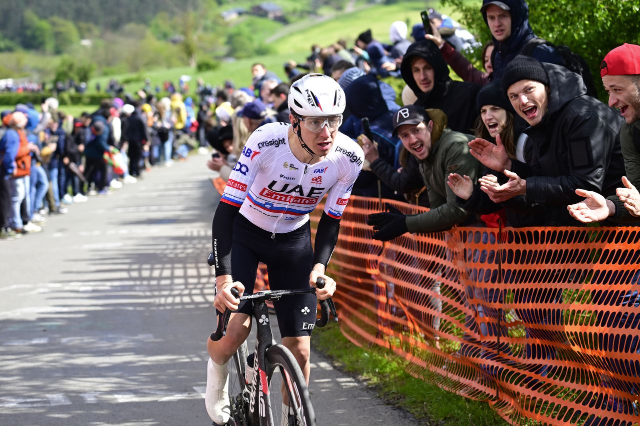 Tadej Pogačar on his way to victory at Liège-Bastogne-Liège