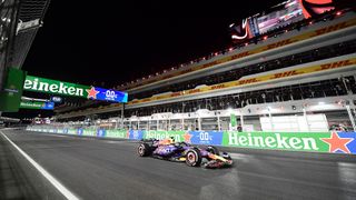 Max Verstappen races down the front straight after winning the inaugural Formula 1 Las Vegas Grand Prix in Las Vegas, NV on Saturday, Nov. 18, 2023.