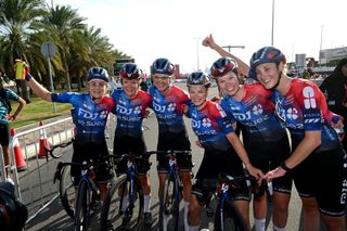 Amber Kraak and FDJ SUEZ celebrate winning stage 4 at the 2024 UAE Tour Women
