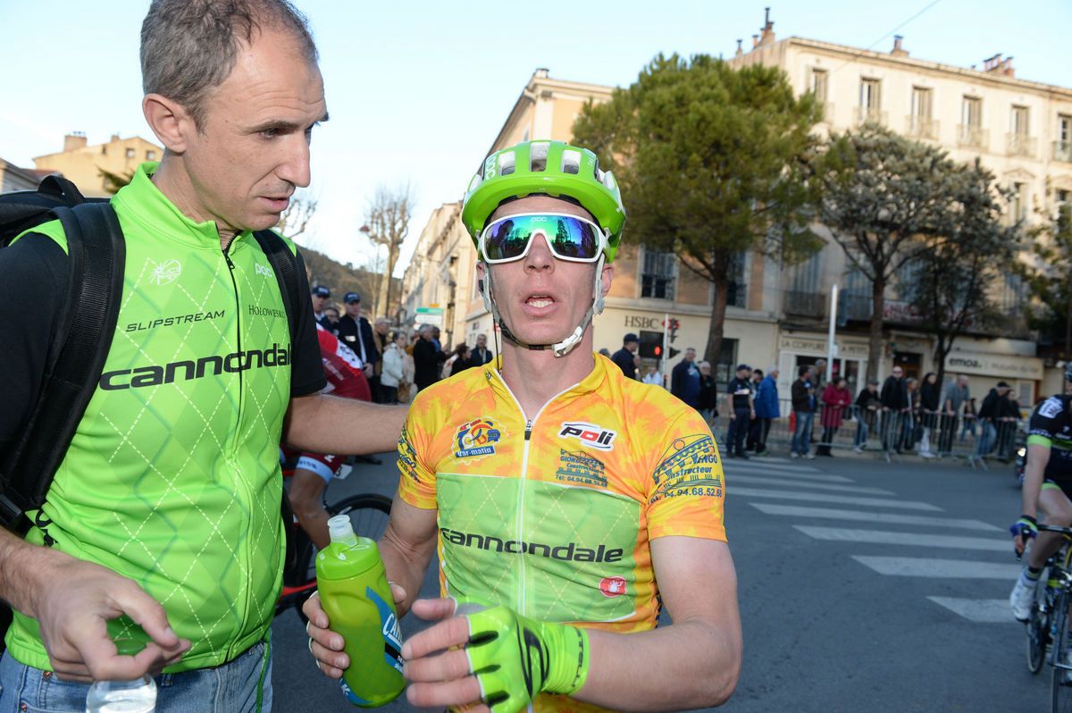 Tom-Jelte Slagter (Cannondale) having crossed the line knowing he's lost the race lead