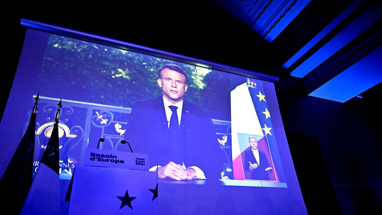 Emmanuel Macron on television, announcing surprise parliamentary election