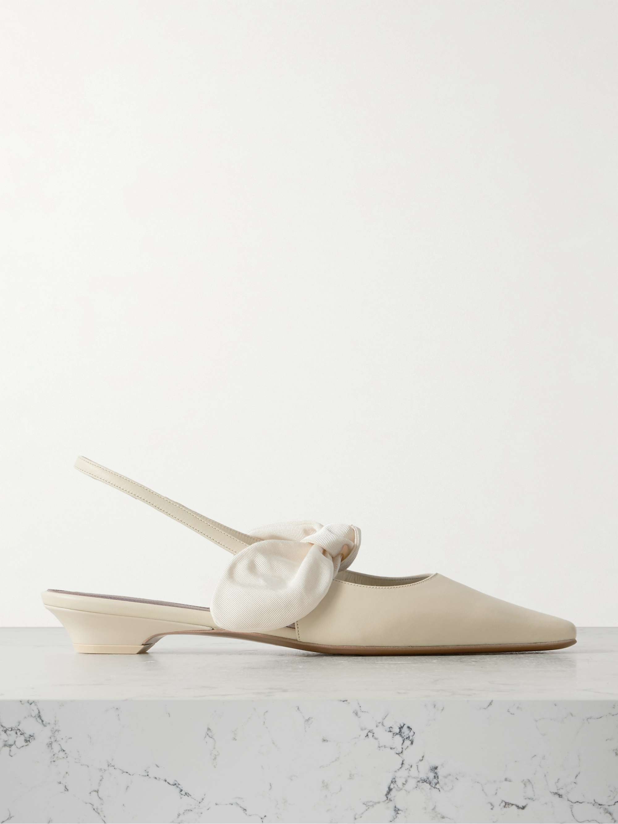 Uba Bow-Embellished Faille and Leather Slingback Flats