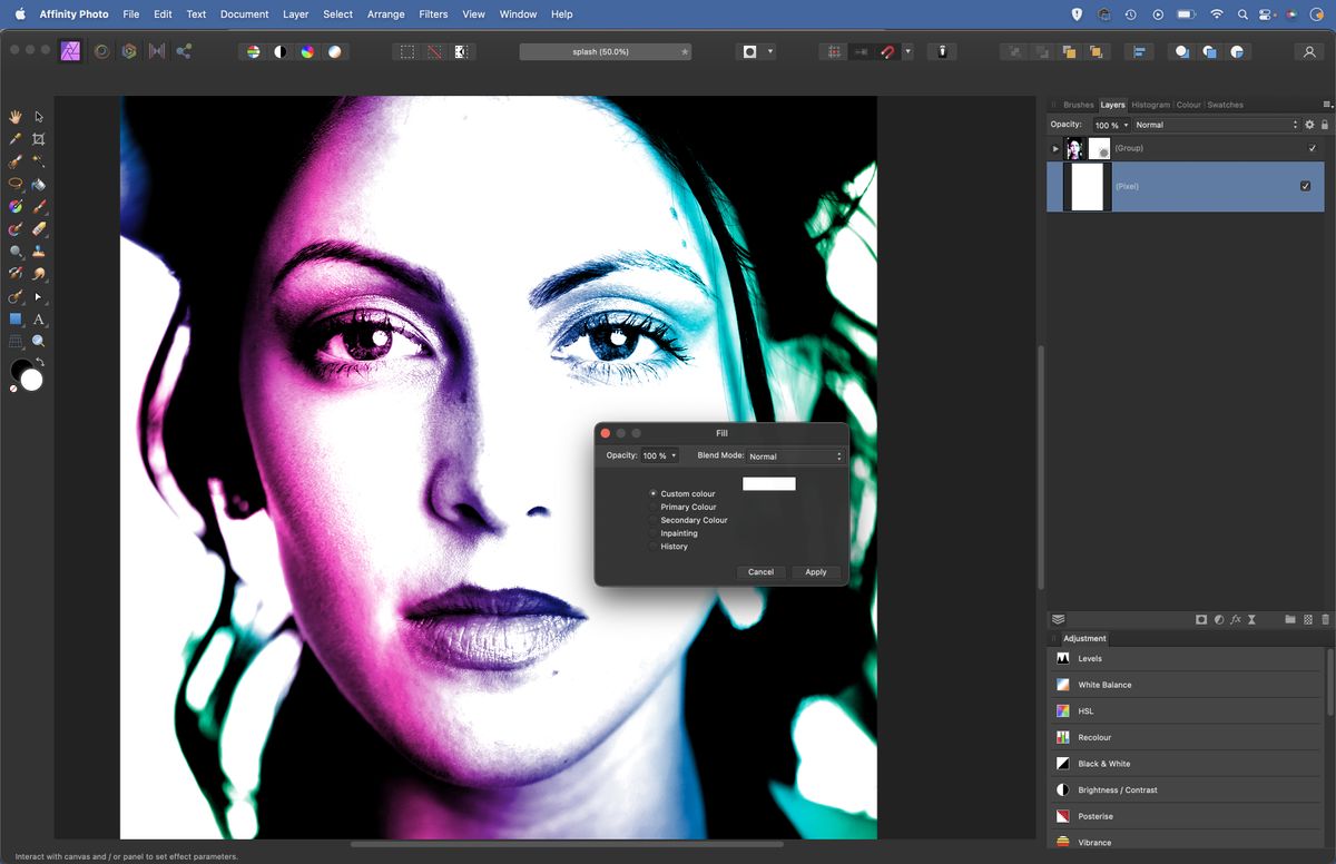 Use your 37 FREE paint splash brushes to create graphic portraits in