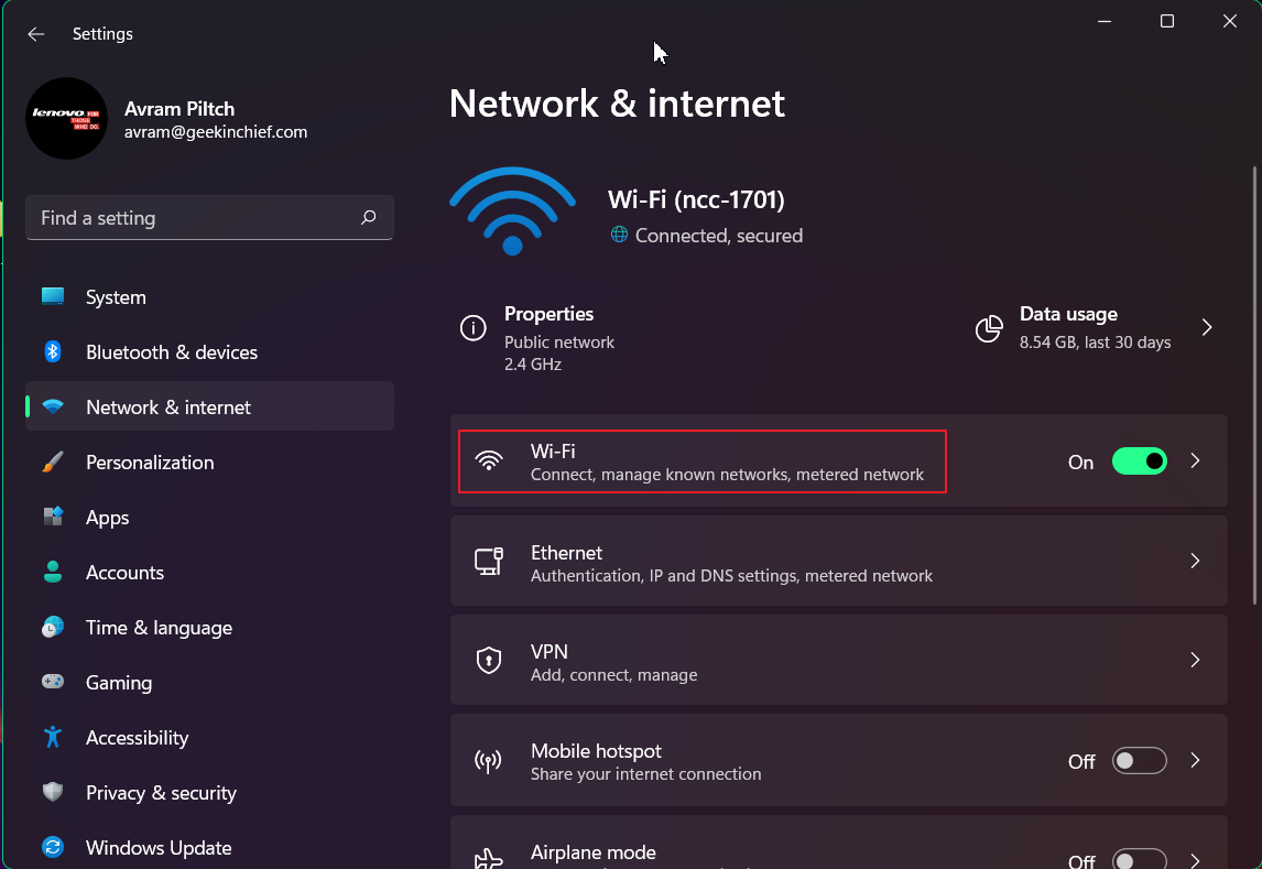 MAC Address in Windows 11