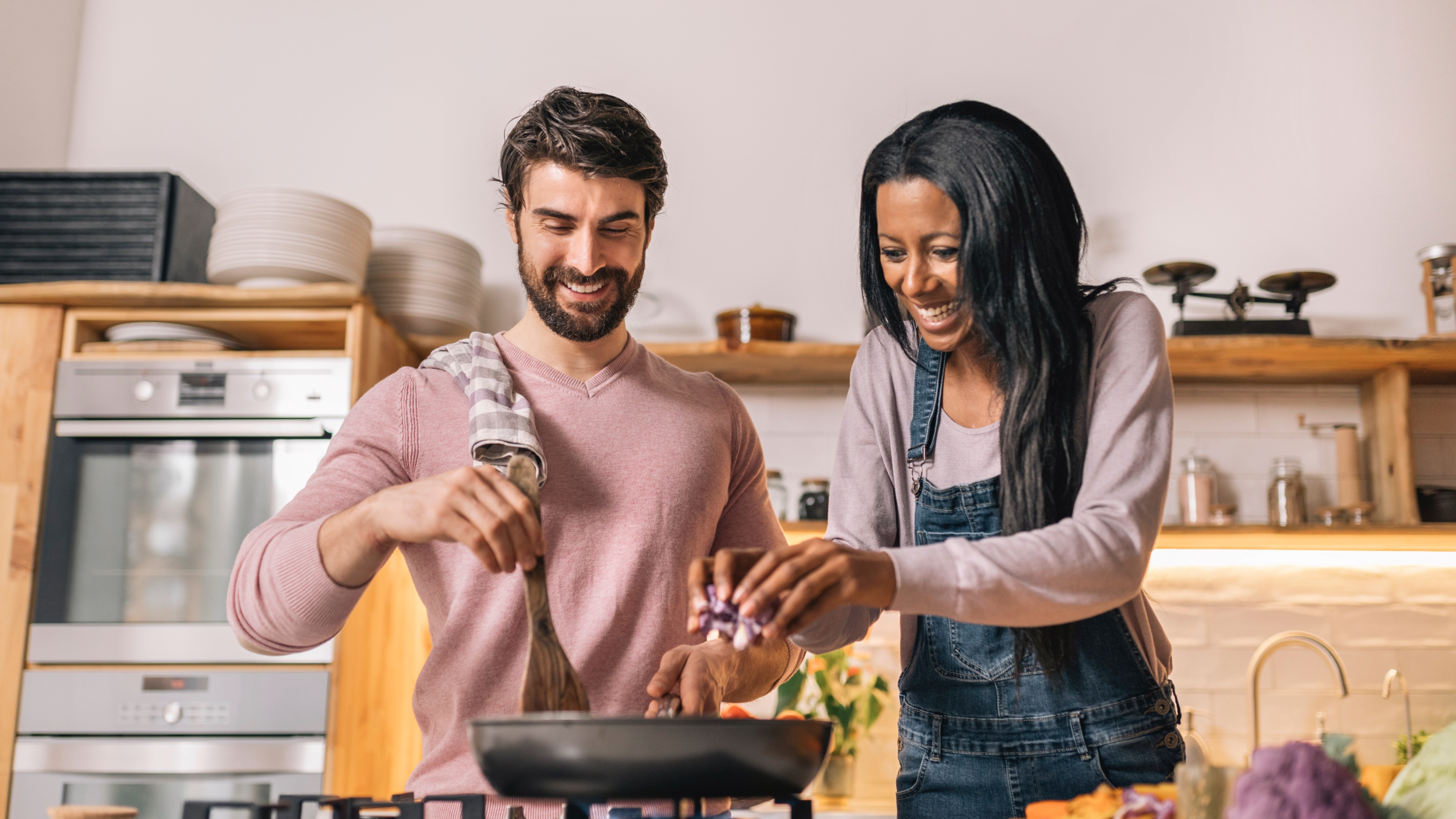 Couple cooking together