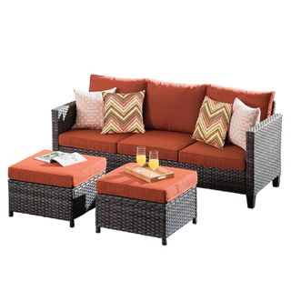 Ovios New Vultros Rattan Outdoor Sofa with Orange Cushion(S) and Iron Frame