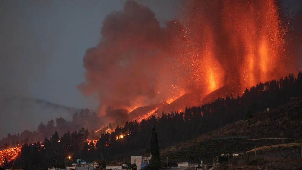 A volcano erupts in the Canary Islands.