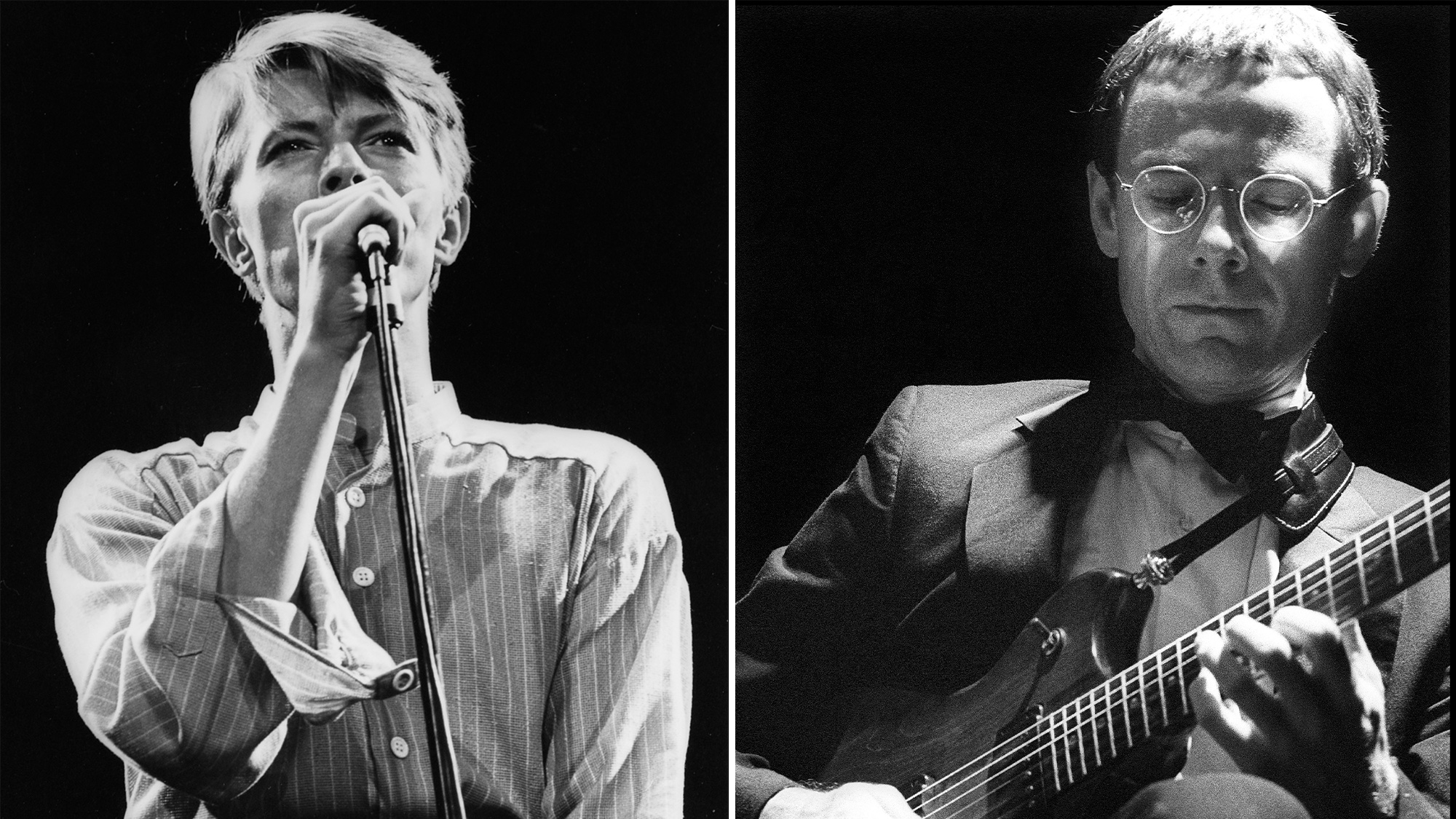 David Bowie (left) and Robert Fripp perform onstage