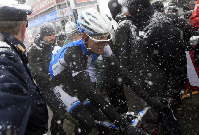 Riders finished the stage covered in snow