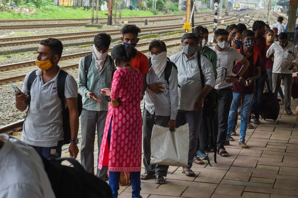 Line for COVID-19 testing in India.